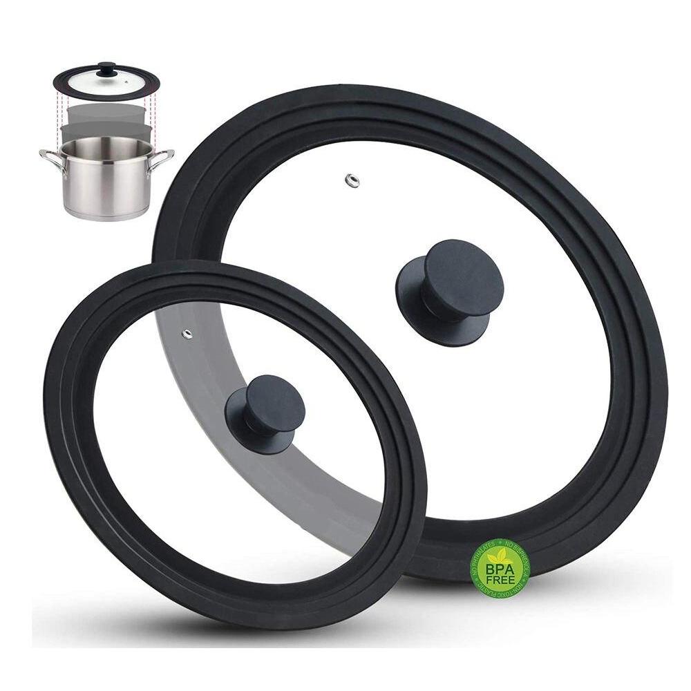 WALFOS Universal Lid For Pots Pans And Skillets Tempered Glass Come In 3 Various Sizes With Heat Resistant Silicone Rim Cookware WALFOS Universal Lid For Pots Pans And Skillets Tempered Glass Come In 3 Various Sizes With Heat Resistant Silicone Rim Cookware